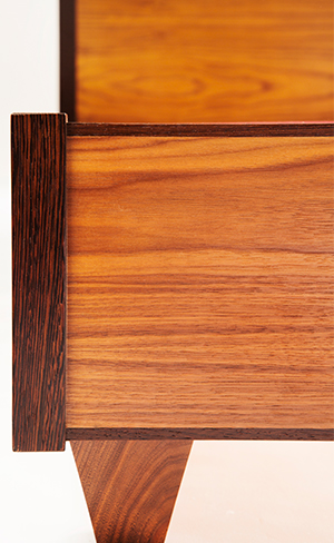 Detail of the Gustav bed leg meeting the side rail